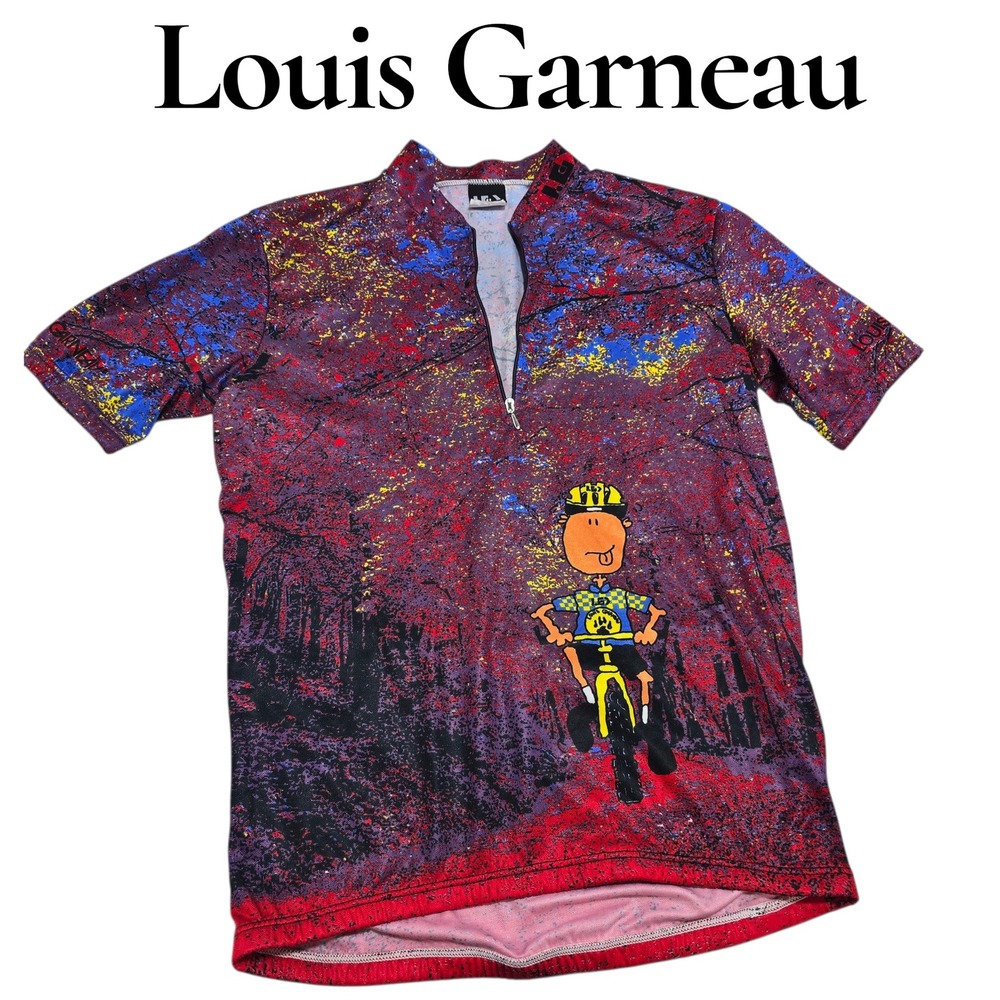 Louis Garneau Cycling Jersey M Multi Color Polyester 1/4 Zip Graphic Vintage
